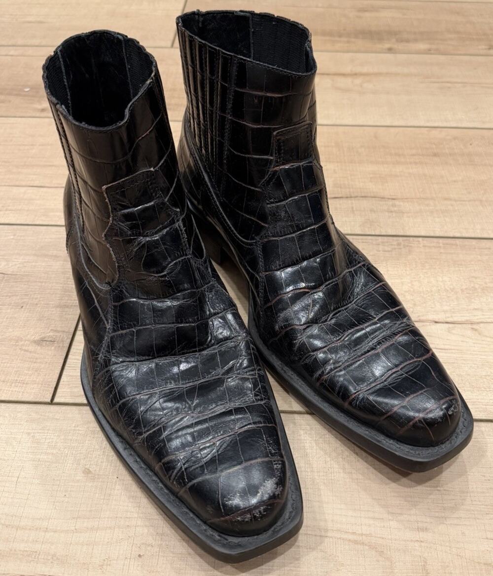 Maraolo Italy Croc Embossed Leather Chelsea Ankle Boots Men’s US 10.5 EU 44